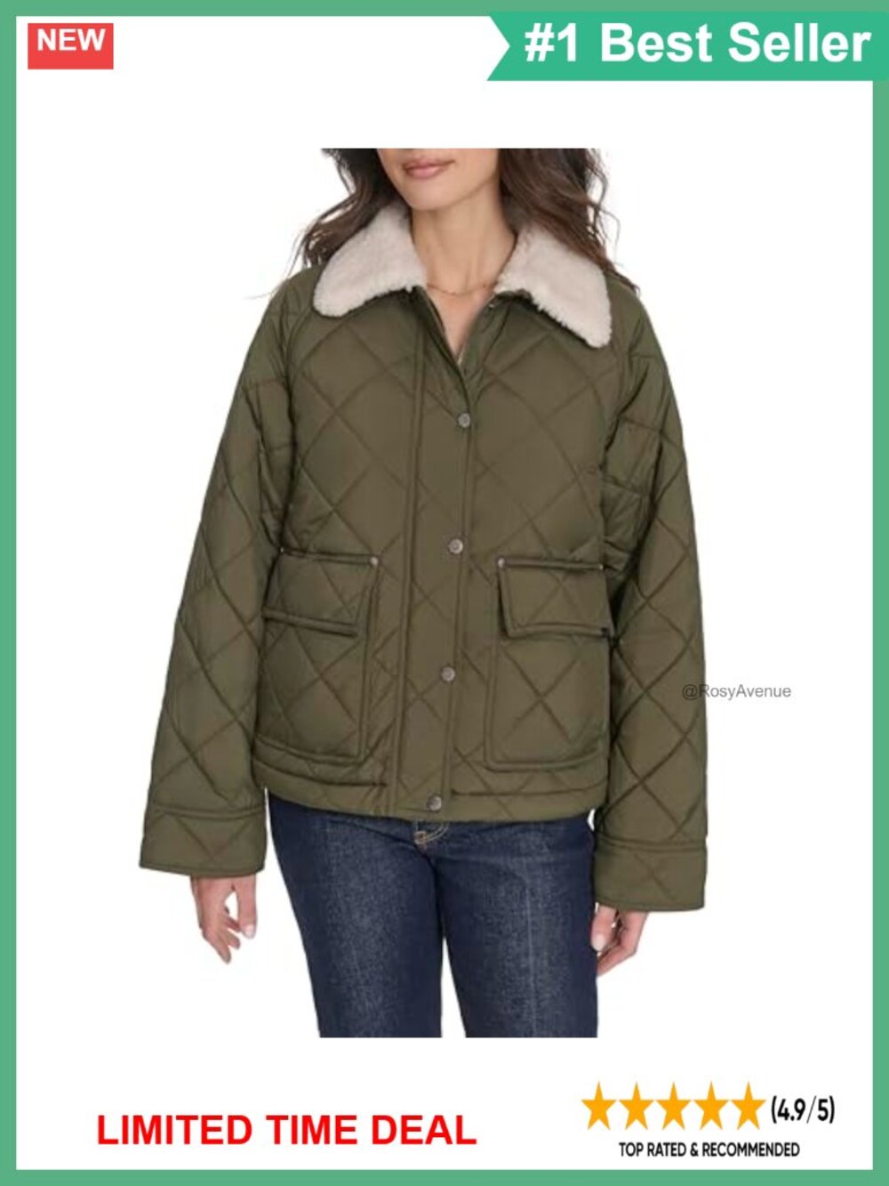 Diamond Quilted Jacket with Sherpa Collar, Long Sleeve, Fall, Classic Fit